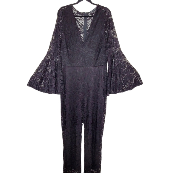 NWT Fashion to Figure Drama Sleeve Lace Jumpsuit 2X Straight Leg Stretch Goth - Picture 4 of 16